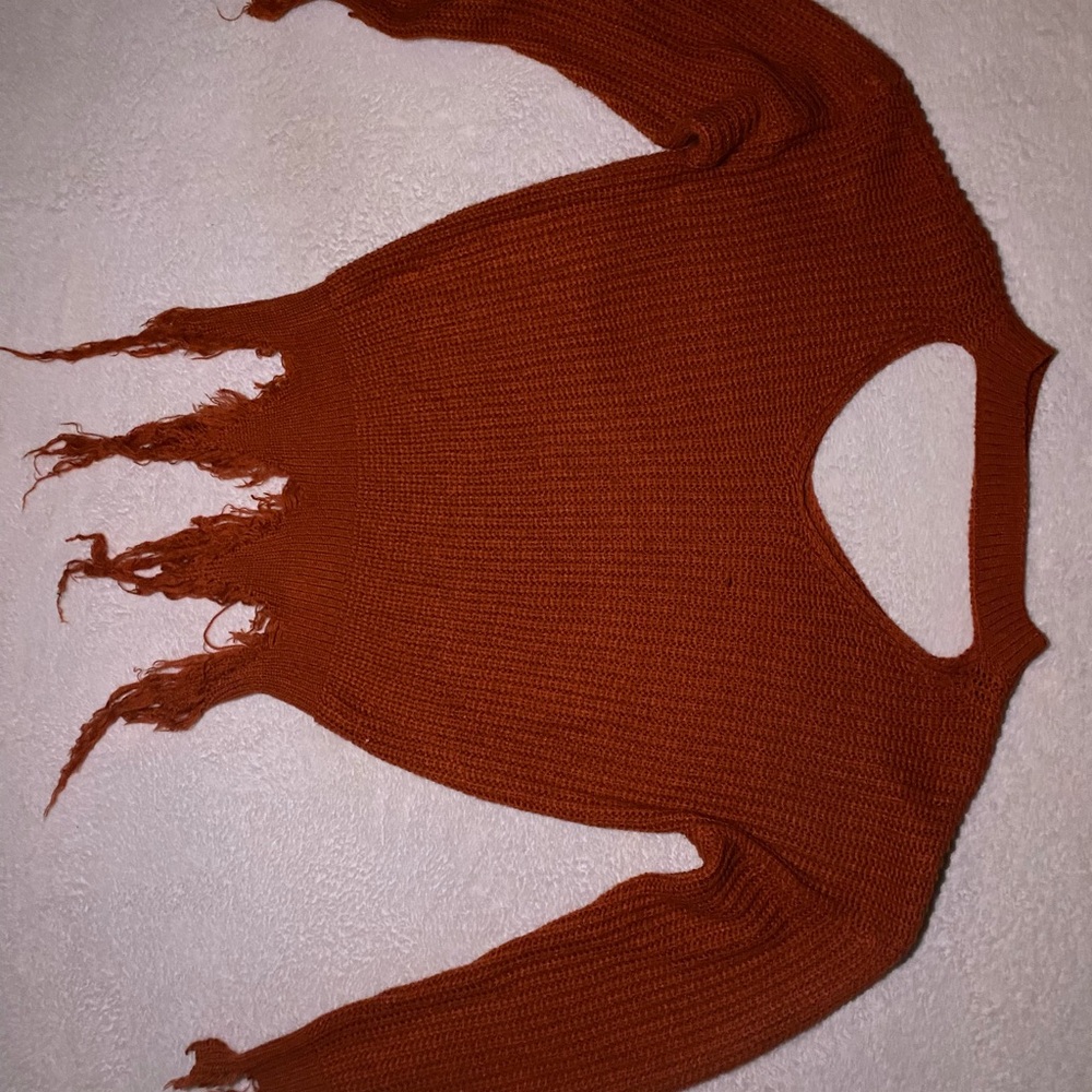 Fringe Hem Rust Sweater